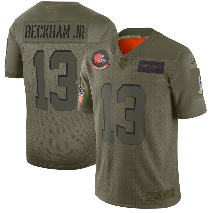 Men Cleveland Browns #13 Beckham jr Green Nike Olive Salute To Service Limited NFL Jerseys->cleveland browns->NFL Jersey